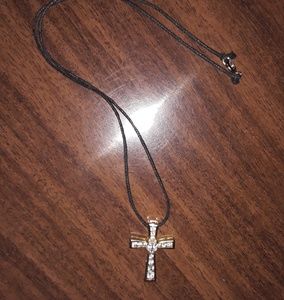 Cross pendant / black silk cord